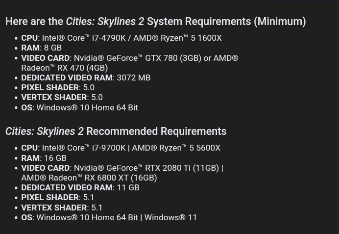CS2 system requirements leaked? : r/CitiesSkylines2